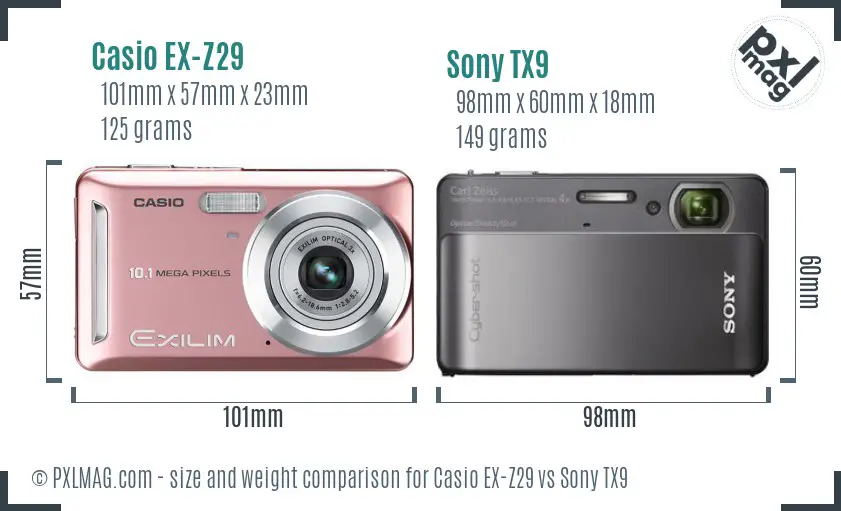 Casio EX-Z29 vs Sony TX9 size comparison