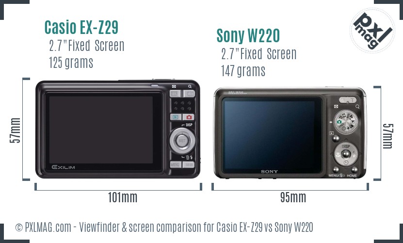 Casio EX-Z29 vs Sony W220 Screen and Viewfinder comparison