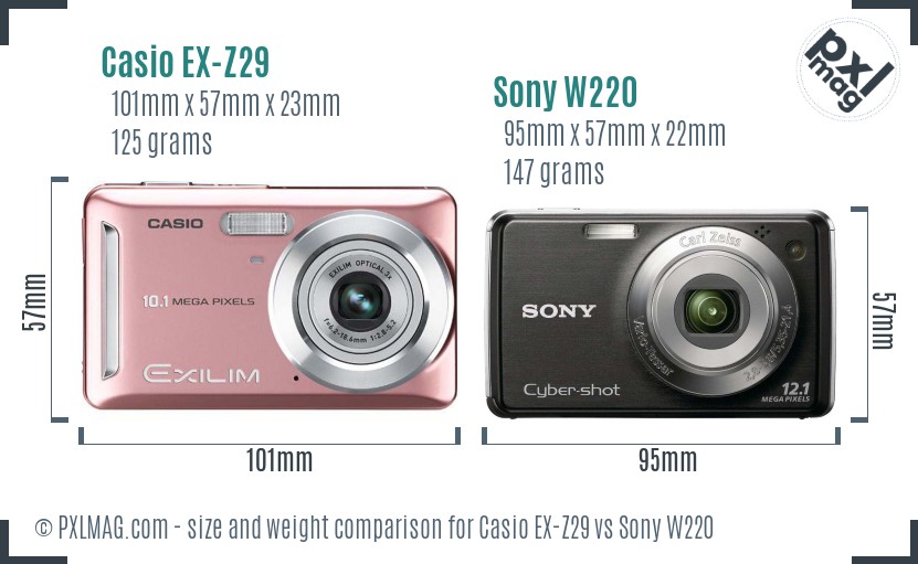 Casio EX-Z29 vs Sony W220 size comparison Casio EX-Z29 vs Sony W220 size comparison
