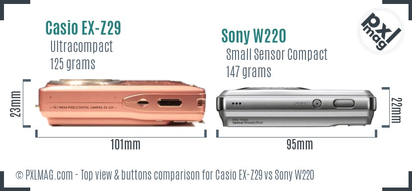 Casio EX-Z29 vs Sony W220 top view buttons comparison