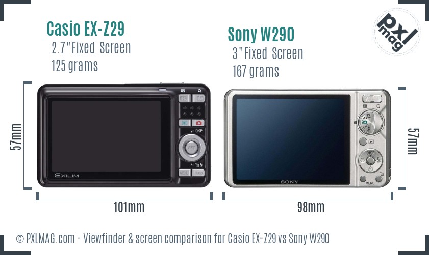 Casio EX-Z29 vs Sony W290 Screen and Viewfinder comparison