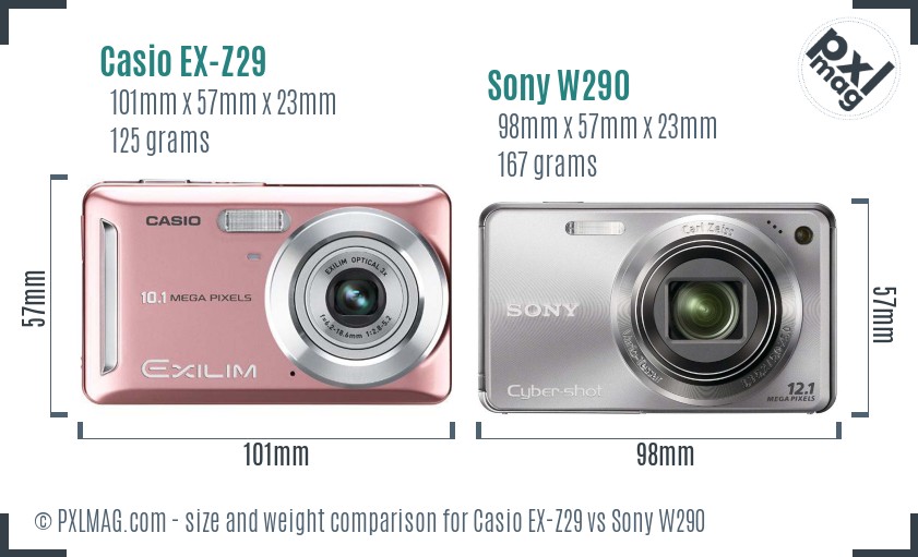 Casio EX-Z29 vs Sony W290 size comparison Casio EX-Z29 vs Sony W290 size comparison