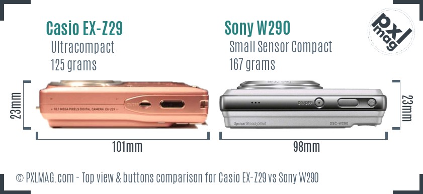 Casio EX-Z29 vs Sony W290 top view buttons comparison