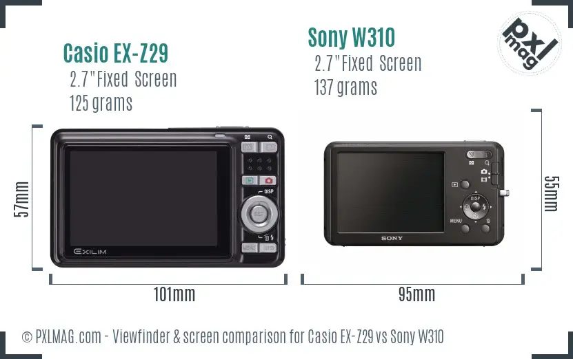 Casio EX-Z29 vs Sony W310 Screen and Viewfinder comparison