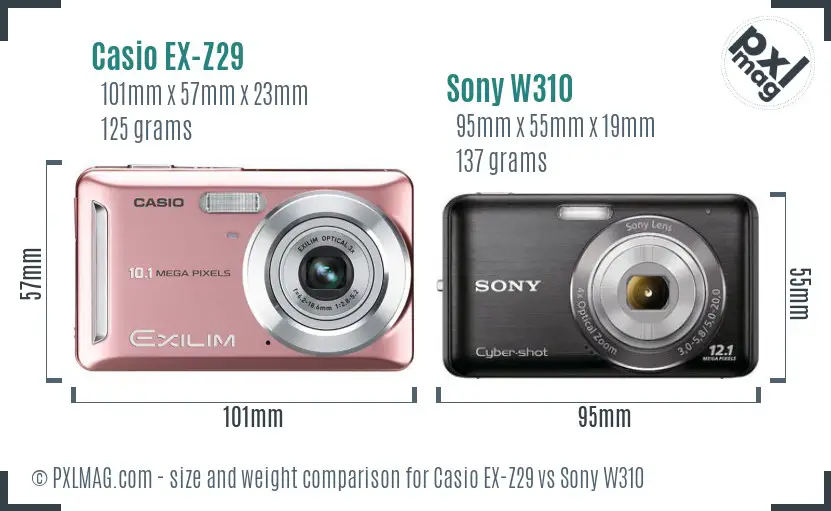 Casio EX-Z29 vs Sony W310 size comparison