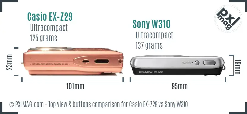 Casio EX-Z29 vs Sony W310 top view buttons comparison