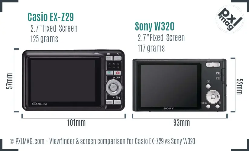 Casio EX-Z29 vs Sony W320 Screen and Viewfinder comparison