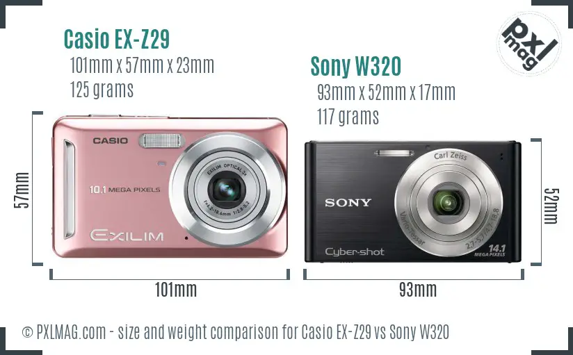 Casio EX-Z29 vs Sony W320 size comparison