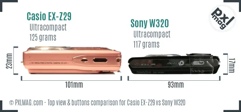Casio EX-Z29 vs Sony W320 top view buttons comparison
