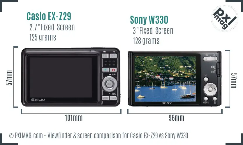 Casio EX-Z29 vs Sony W330 Screen and Viewfinder comparison