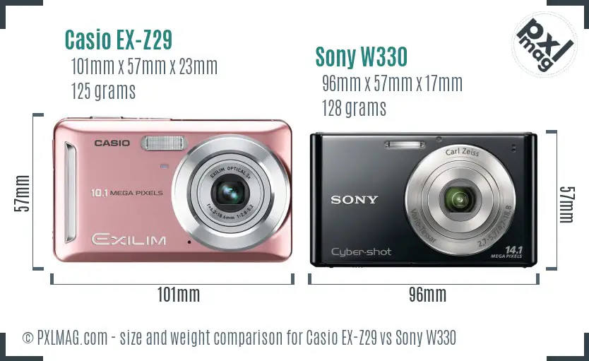 Casio EX-Z29 vs Sony W330 size comparison