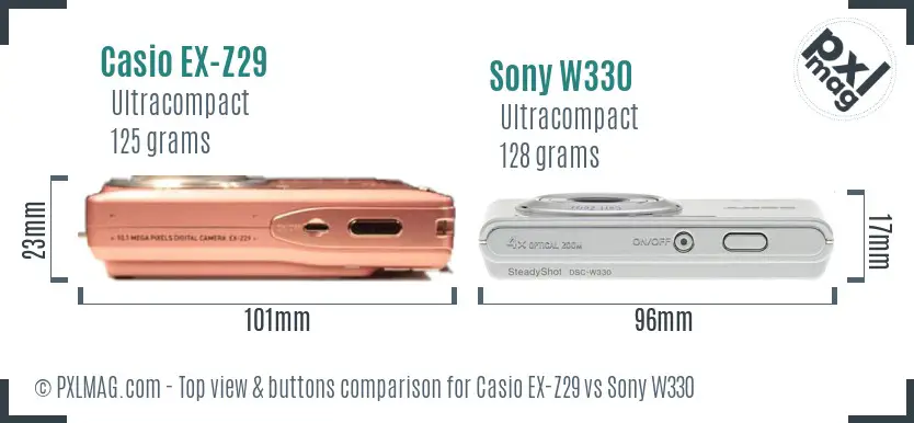Casio EX-Z29 vs Sony W330 top view buttons comparison