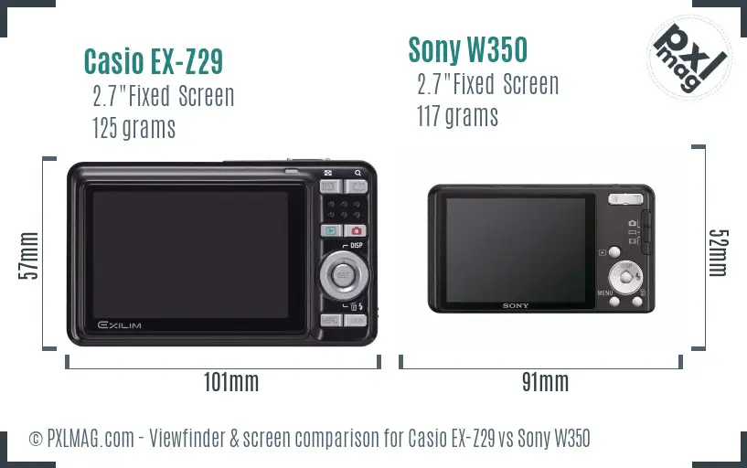 Casio EX-Z29 vs Sony W350 Screen and Viewfinder comparison