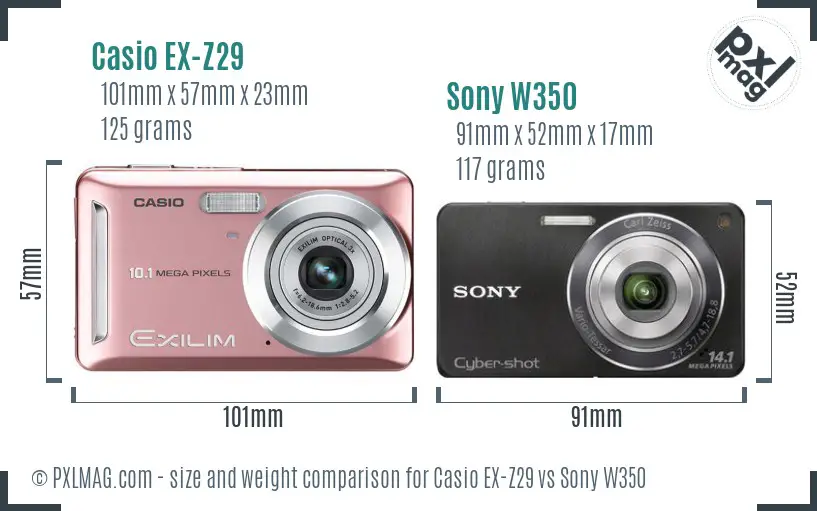 Casio EX-Z29 vs Sony W350 size comparison