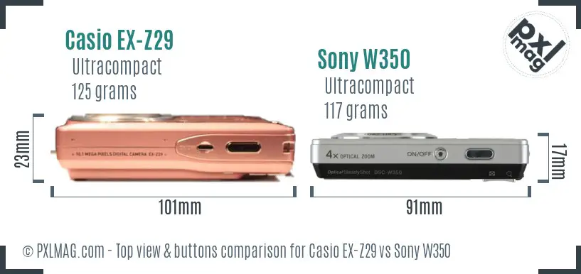 Casio EX-Z29 vs Sony W350 top view buttons comparison