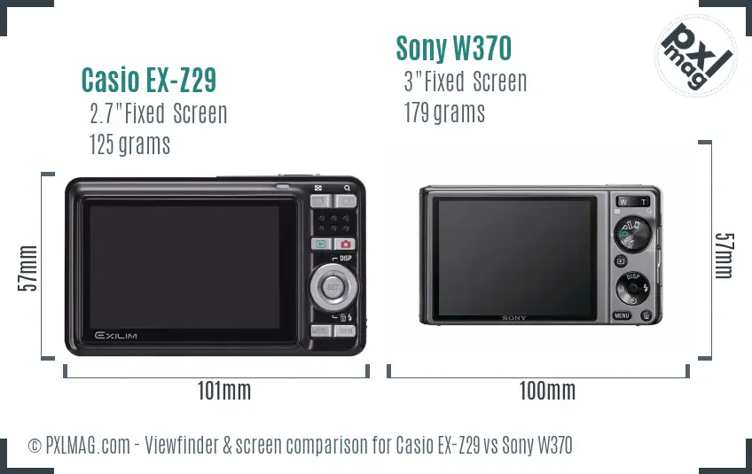 Casio EX-Z29 vs Sony W370 Screen and Viewfinder comparison
