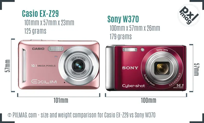 Casio EX-Z29 vs Sony W370 size comparison