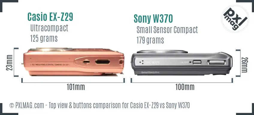 Casio EX-Z29 vs Sony W370 top view buttons comparison