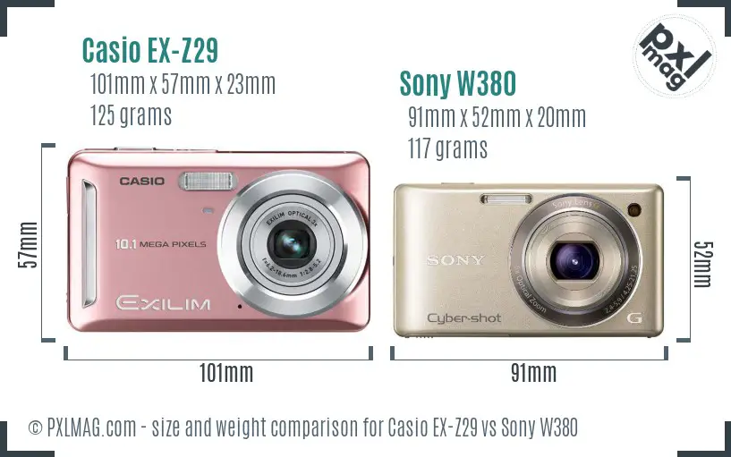 Casio EX-Z29 vs Sony W380 size comparison