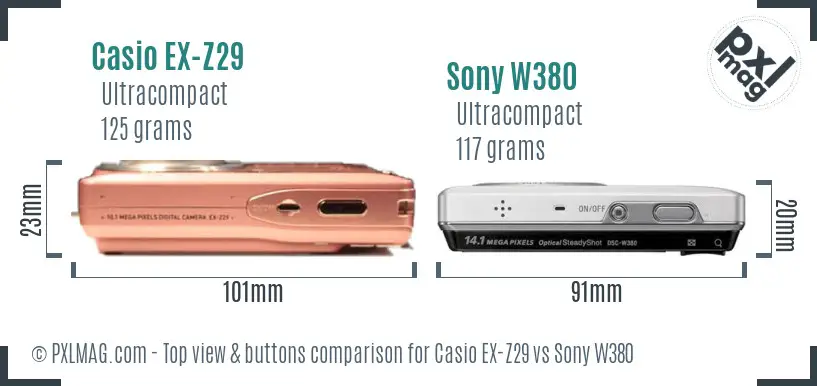 Casio EX-Z29 vs Sony W380 top view buttons comparison