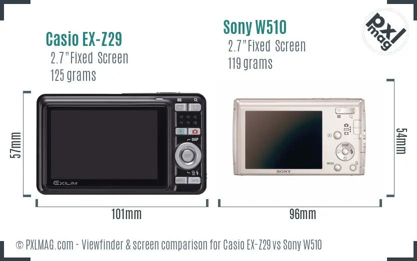 Casio EX-Z29 vs Sony W510 Screen and Viewfinder comparison