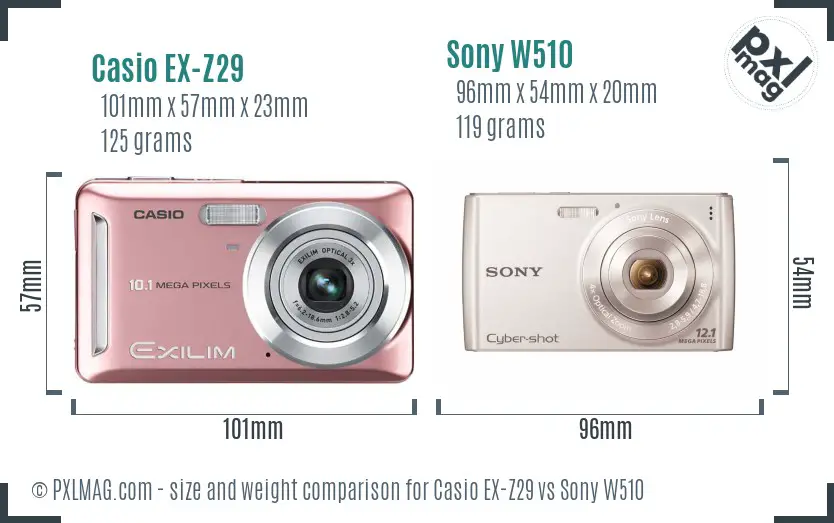 Casio EX-Z29 vs Sony W510 size comparison