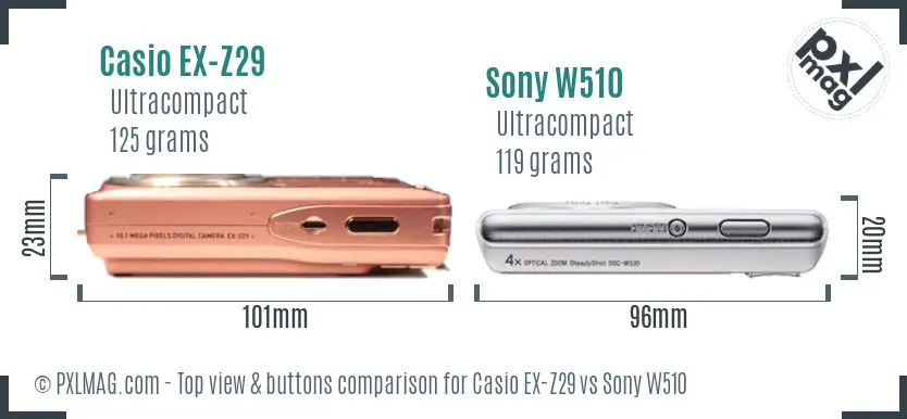 Casio EX-Z29 vs Sony W510 top view buttons comparison