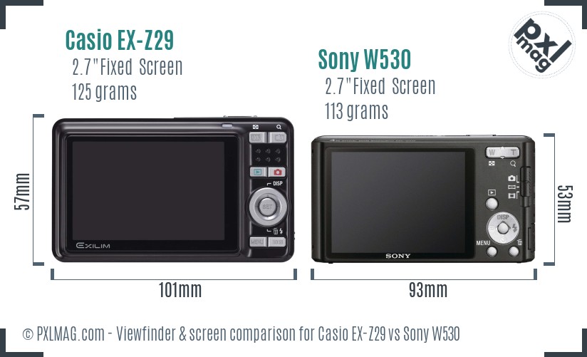 Casio EX-Z29 vs Sony W530 Screen and Viewfinder comparison