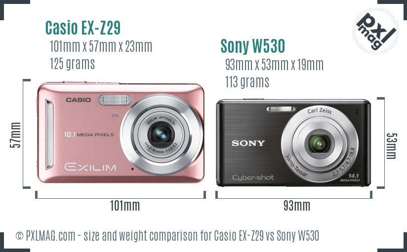 Casio EX-Z29 vs Sony W530 size comparison