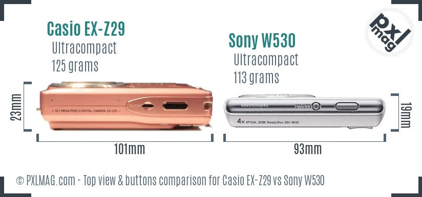 Casio EX-Z29 vs Sony W530 top view buttons comparison