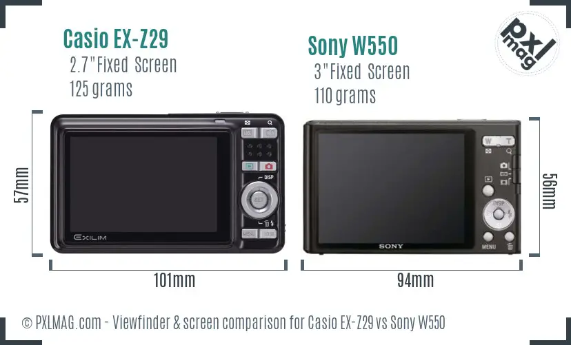 Casio EX-Z29 vs Sony W550 Screen and Viewfinder comparison