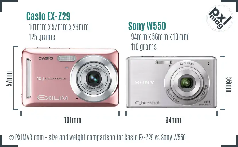 Casio EX-Z29 vs Sony W550 size comparison