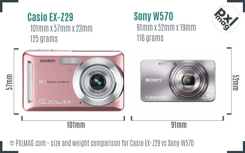 Casio EX-Z29 vs Sony W570 size comparison
