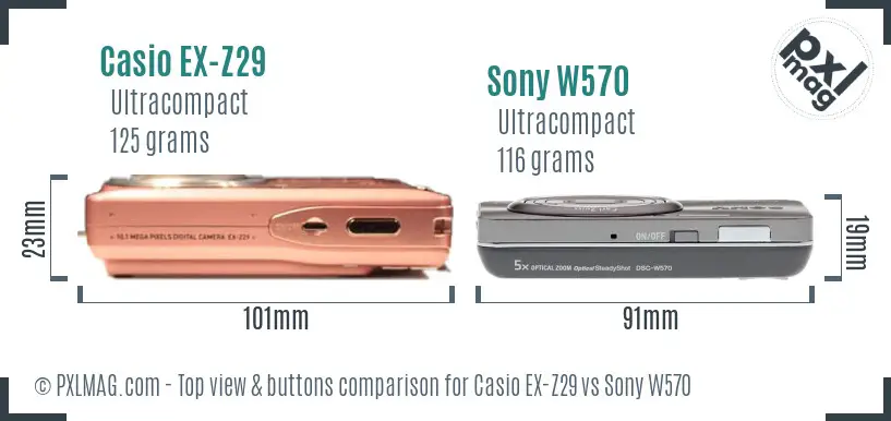 Casio EX-Z29 vs Sony W570 top view buttons comparison