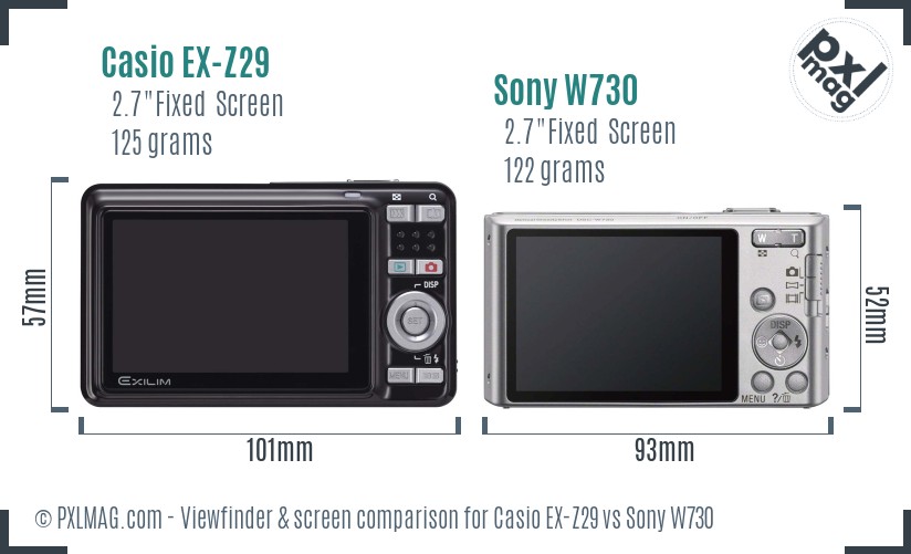 Casio EX-Z29 vs Sony W730 Screen and Viewfinder comparison