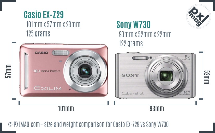 Casio EX-Z29 vs Sony W730 size comparison Casio EX-Z29 vs Sony W730 size comparison