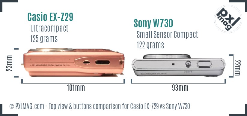 Casio EX-Z29 vs Sony W730 top view buttons comparison