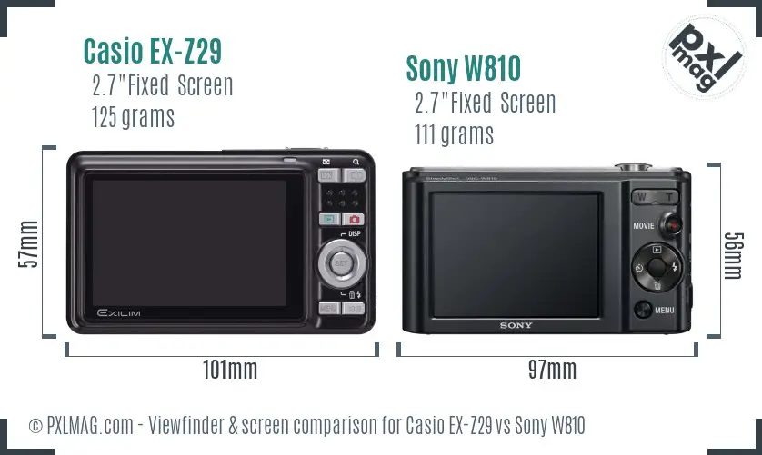 Casio EX-Z29 vs Sony W810 Screen and Viewfinder comparison