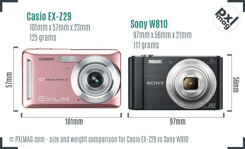 Casio EX-Z29 vs Sony W810 size comparison