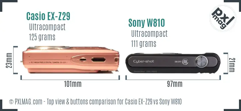 Casio EX-Z29 vs Sony W810 top view buttons comparison