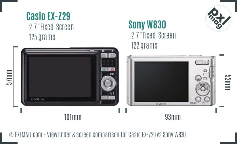 Casio EX-Z29 vs Sony W830 Screen and Viewfinder comparison