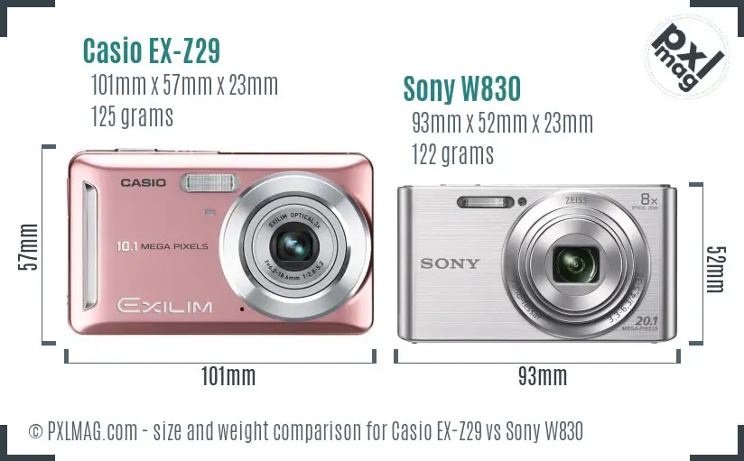 Casio EX-Z29 vs Sony W830 size comparison