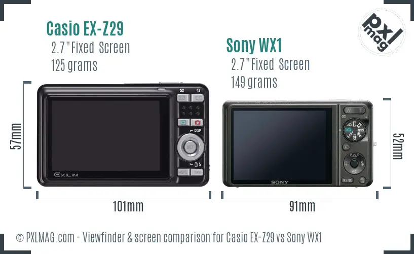Casio EX-Z29 vs Sony WX1 Screen and Viewfinder comparison
