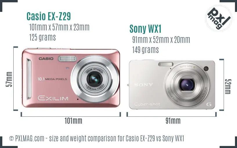 Casio EX-Z29 vs Sony WX1 size comparison