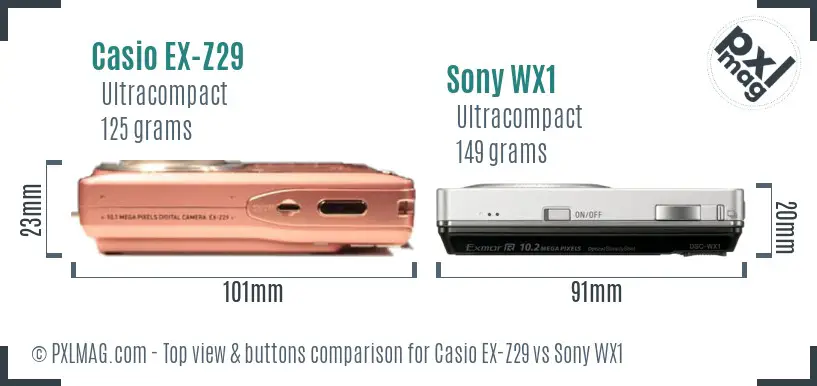 Casio EX-Z29 vs Sony WX1 top view buttons comparison