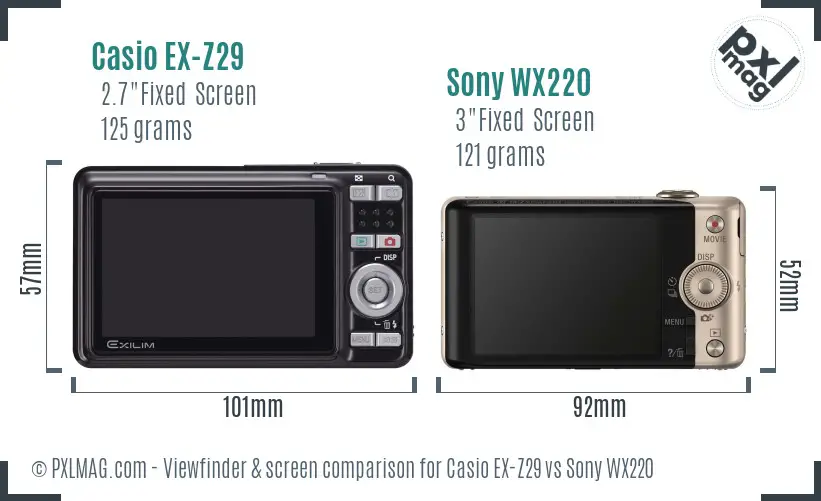 Casio EX-Z29 vs Sony WX220 Screen and Viewfinder comparison