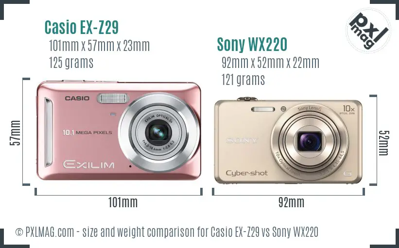 Casio EX-Z29 vs Sony WX220 size comparison