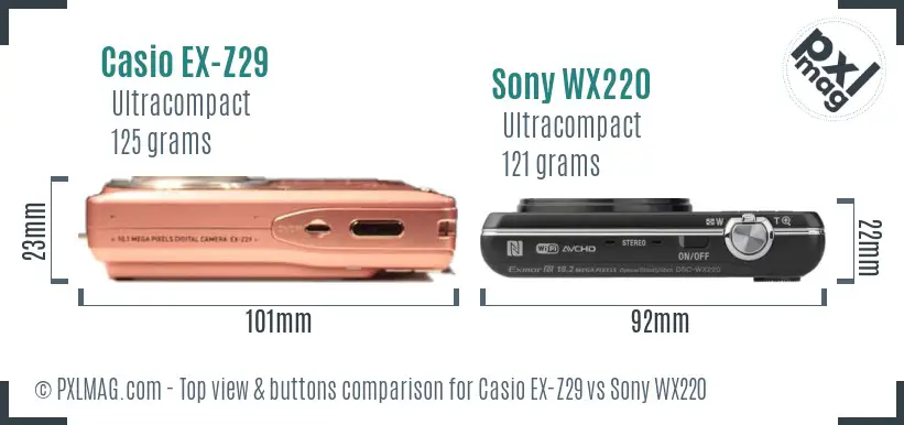 Casio EX-Z29 vs Sony WX220 top view buttons comparison