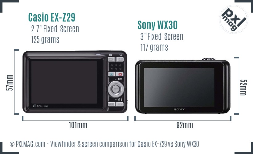 Casio EX-Z29 vs Sony WX30 Screen and Viewfinder comparison
