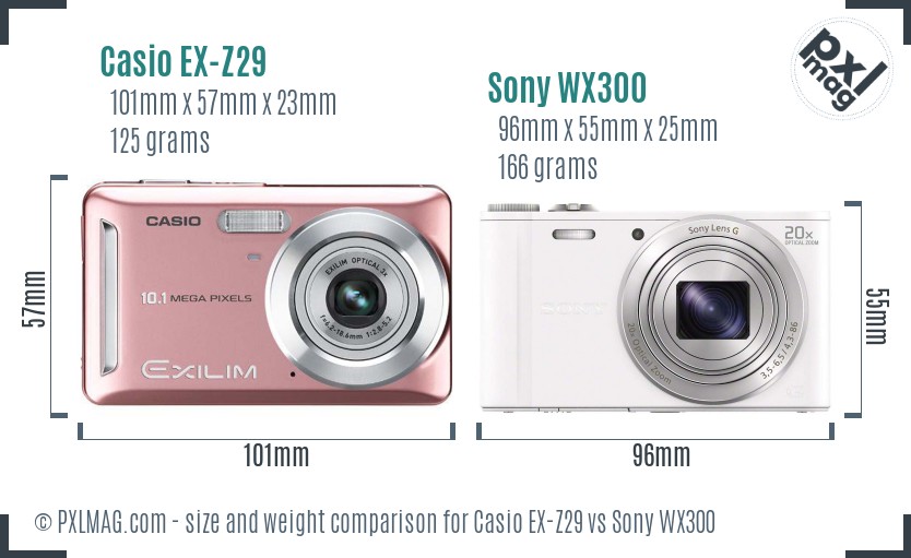 Casio EX-Z29 vs Sony WX300 size comparison